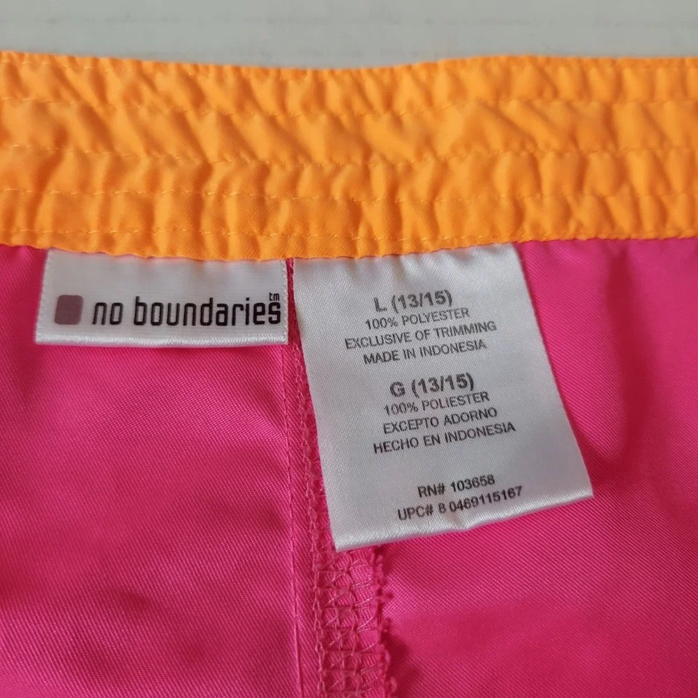 No Boundaries Womens Hot Pink Orange Cargo Board Shorts Size L 13/15 Swimwear